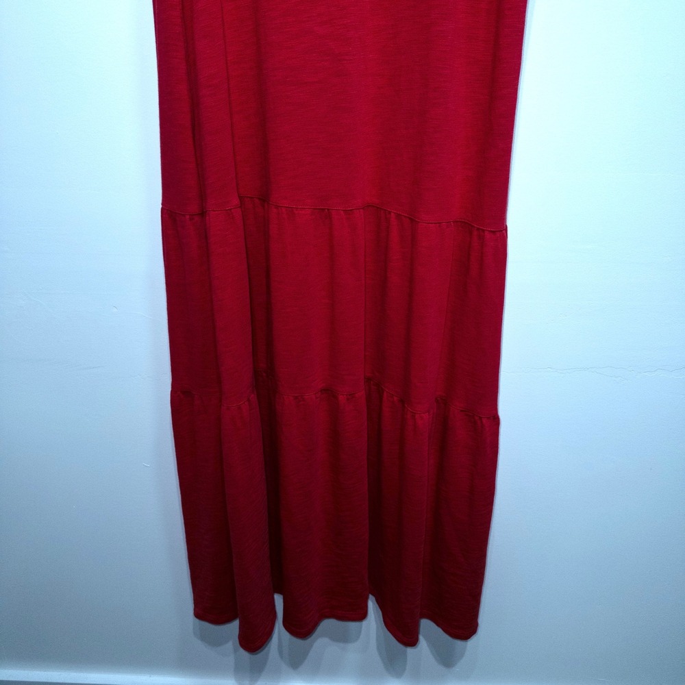 J. Jill Geranium Red Slub Knit Tiered Maxi Dress‎ Size Large Tall - Picture 3 of 6